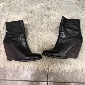Frye Black Leather Wedge Boots